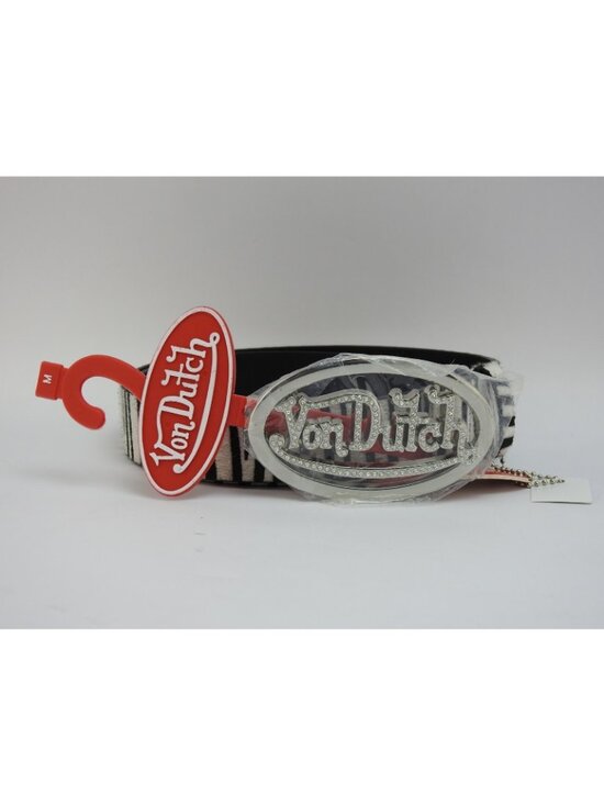 Von Dutch Zebra Print Faux Fur Belt Rhinestone Logo Buckle Y2K NWT Medium